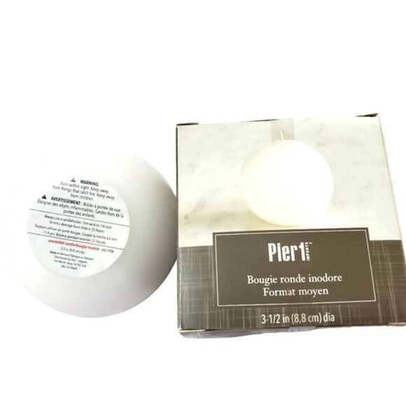 Pier 1 Medium White Unscented Sphere Candle 3.5" Round Ball Modern Home Decor - Picture 5 of 5